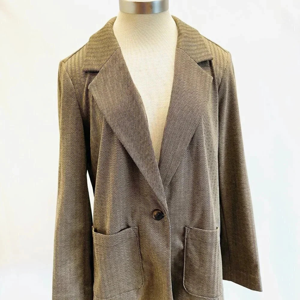 NWT CROFT & BARROW Women Long Sleeve One Button Brown Blazer Jacket Size PXL